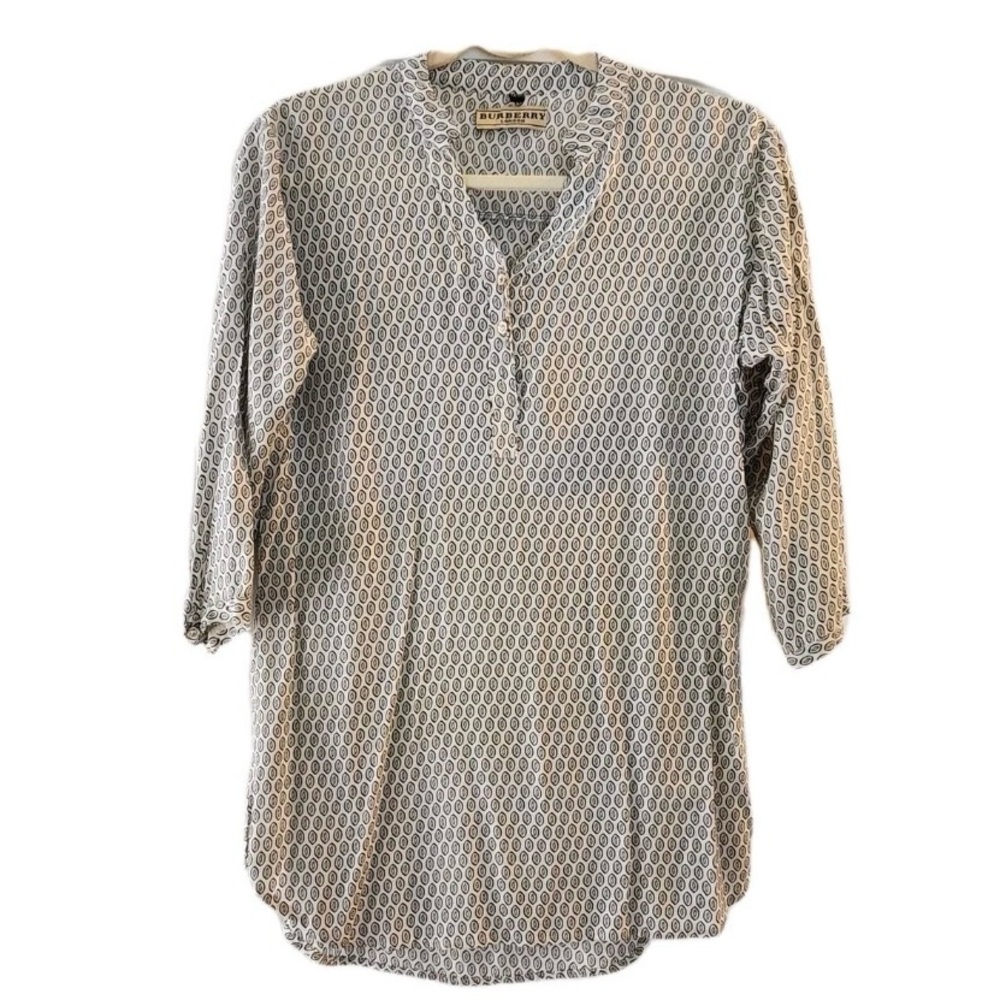 90s Vintage BURBERRY Size 42 Geometric Polka Dot Blouse Tunic Top Shirt Office